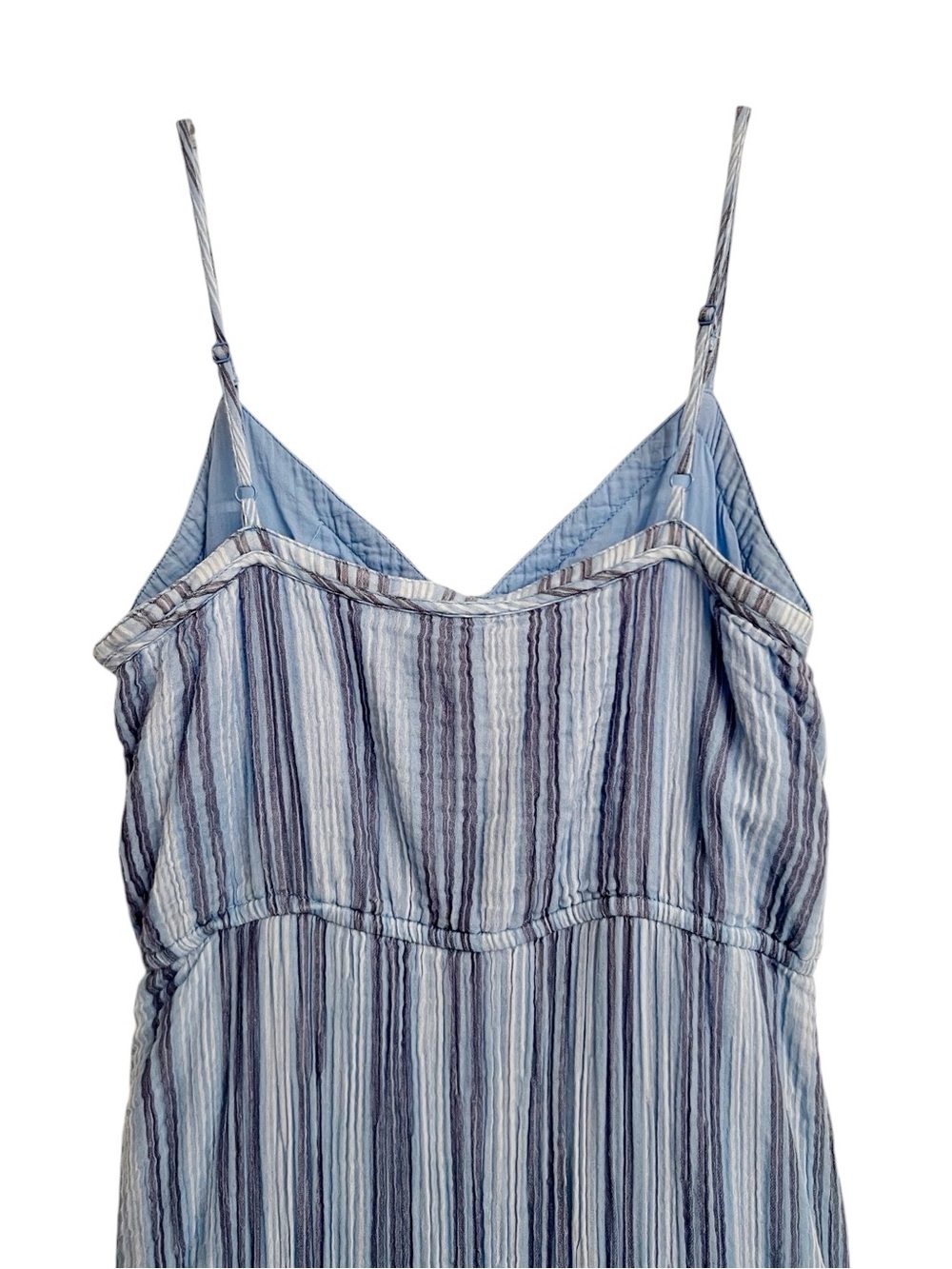 Aerie Striped Blue White Spaghetti-Strap Airy Cotton Gauze Midi Dress Medium - Picture 5 of 6